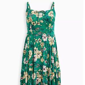 Torrid Green and Pink Floral Midi Super Soft Tiered Dress, Size 0